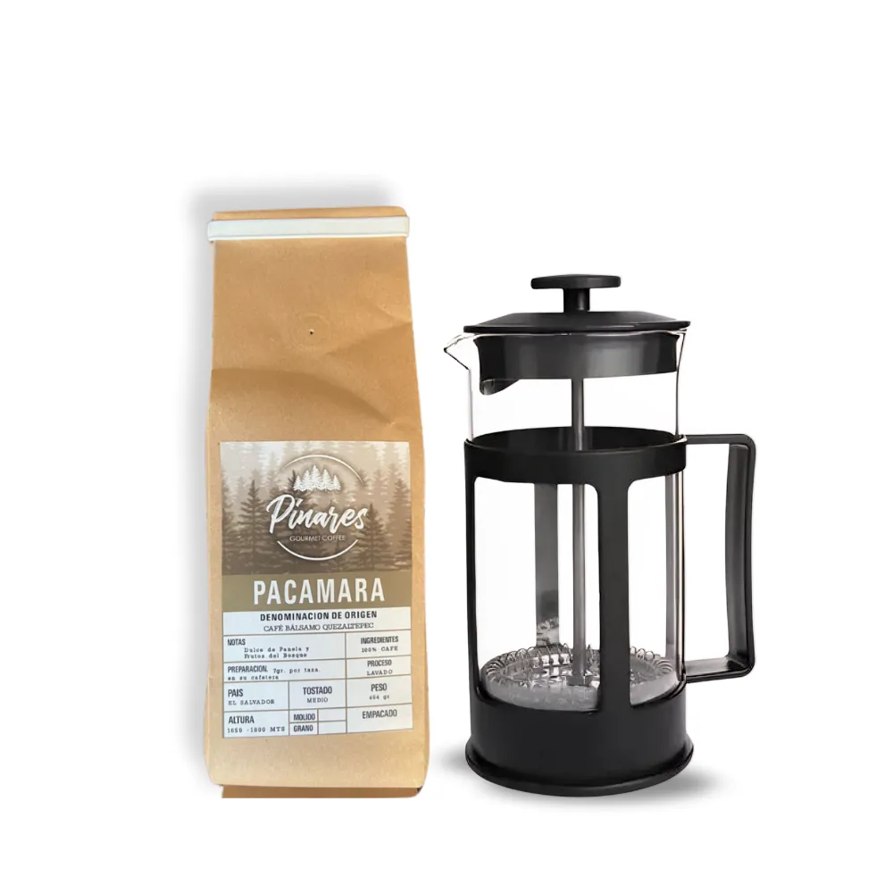 Combo de libra de café Pacamara lavado + prensa francesa negra