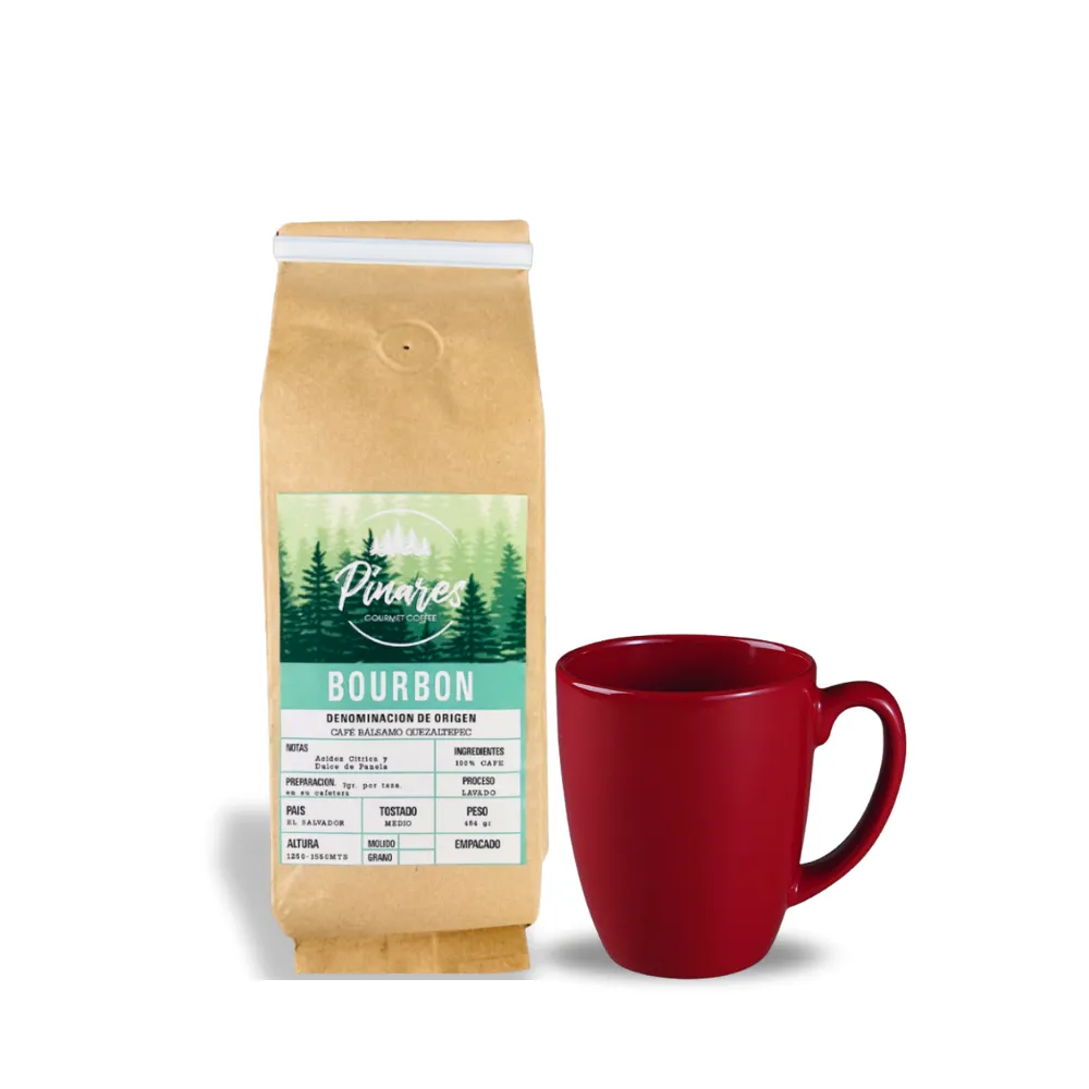 Combo de libra de café Bourbon lavado + taza de ceramica roja